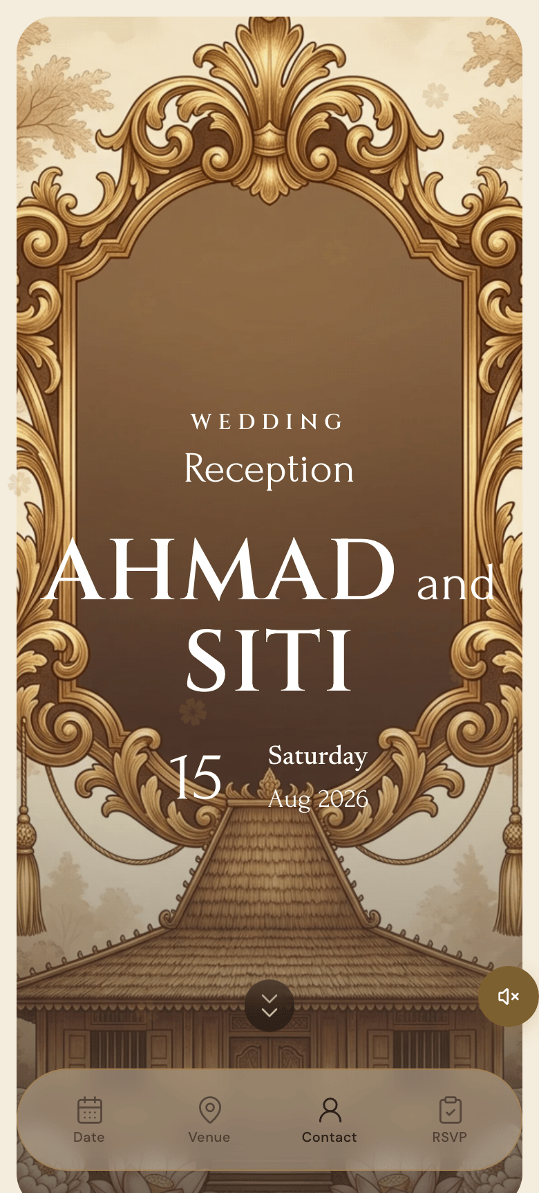 Invitation card cover with a tap-to-play background music control