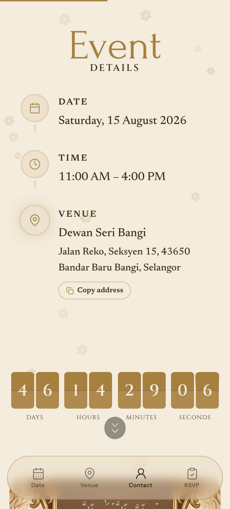 Event details with venue and directions on a phone