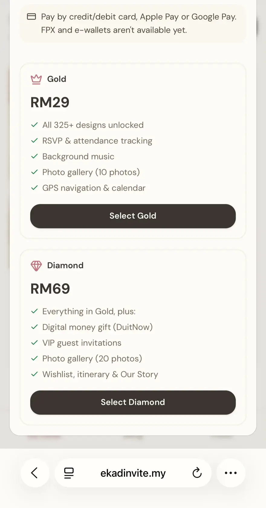 Daftar & Bayar Sekali — dipaparkan dalam aplikasi EkadInvite pada telefon