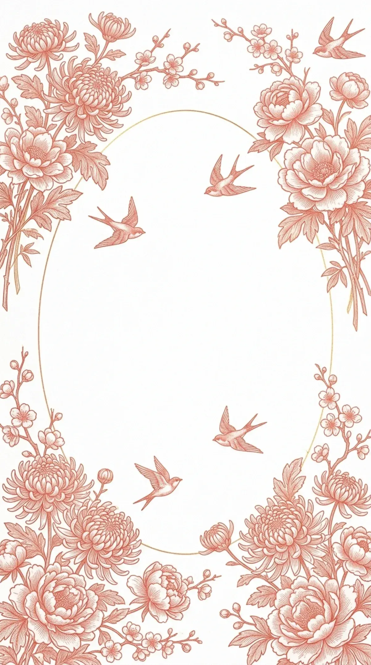 Coral Chinoiserie Swallows